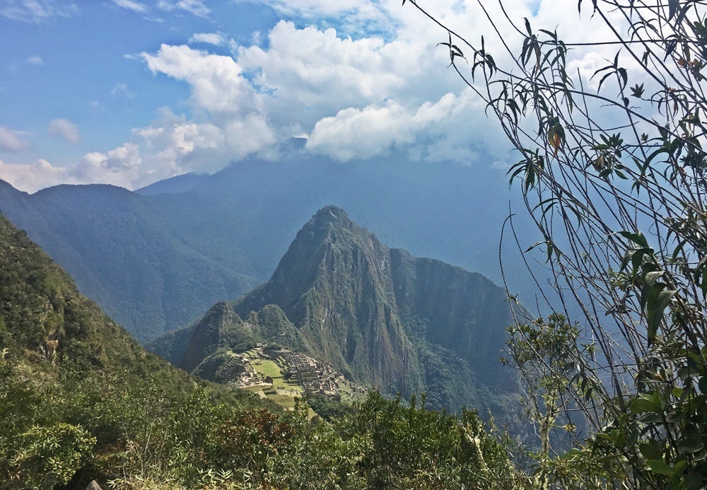A first glimpse of Huayna Picchu and Machu Picchu.