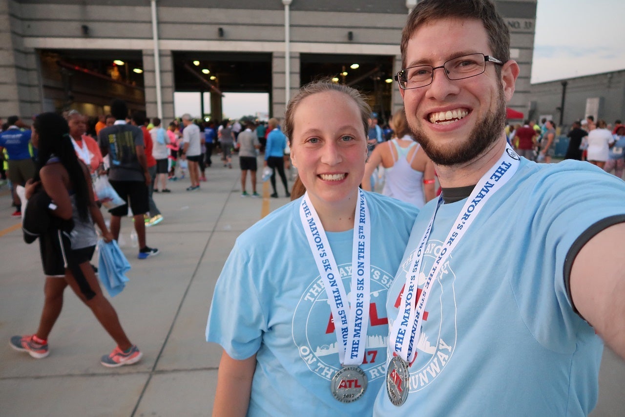 ATL 5K on the Runway tshirts, medals after race