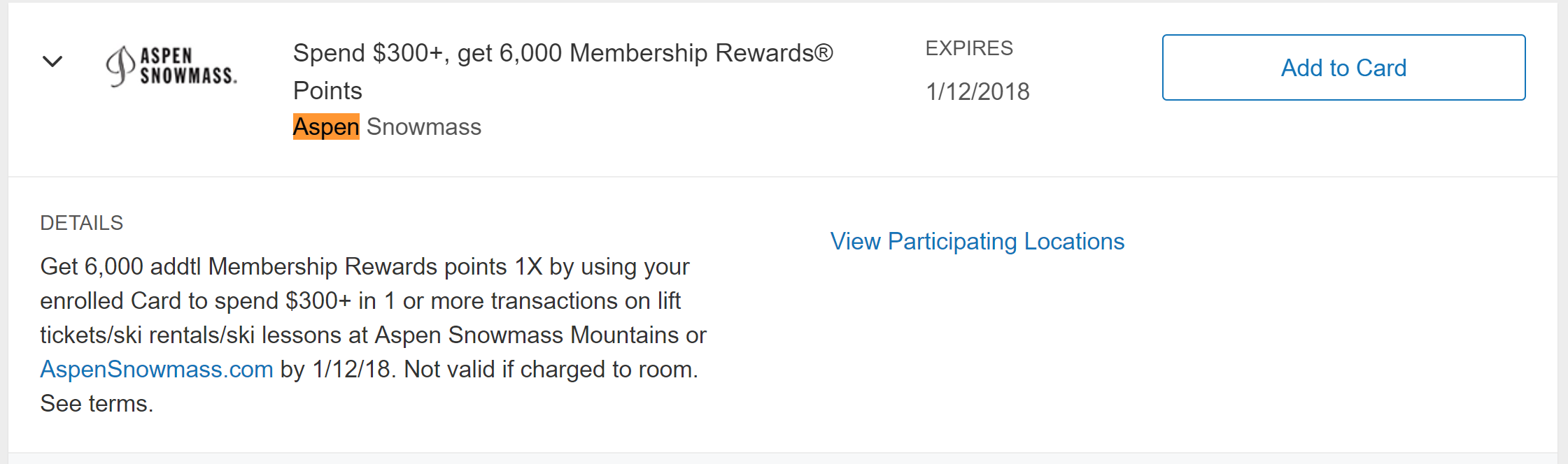 Amex Offer Aspen Snowmass