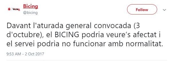 Bicing may not work as normal today because of the strike.