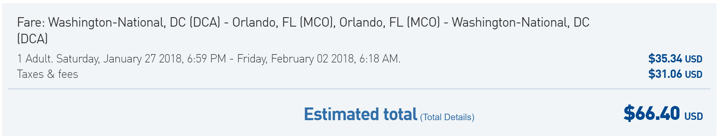 DCA-MCO JetBlue $66 rt
