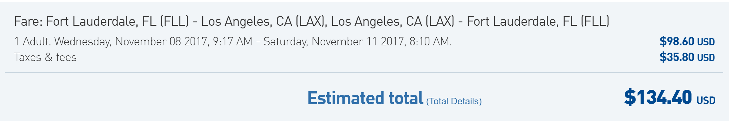 FLL-LAX JetBlue $134 rt