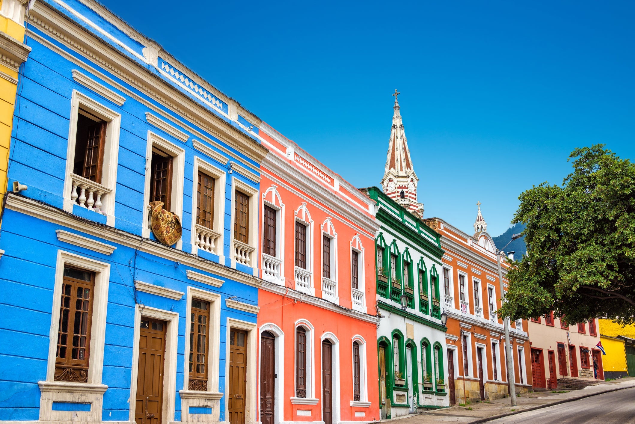Colorful building in La Candelaria neighborhood in the historic center of Bogota, Colombia. (Photo by Jesse Kraft / EyeEm / Getty Images)