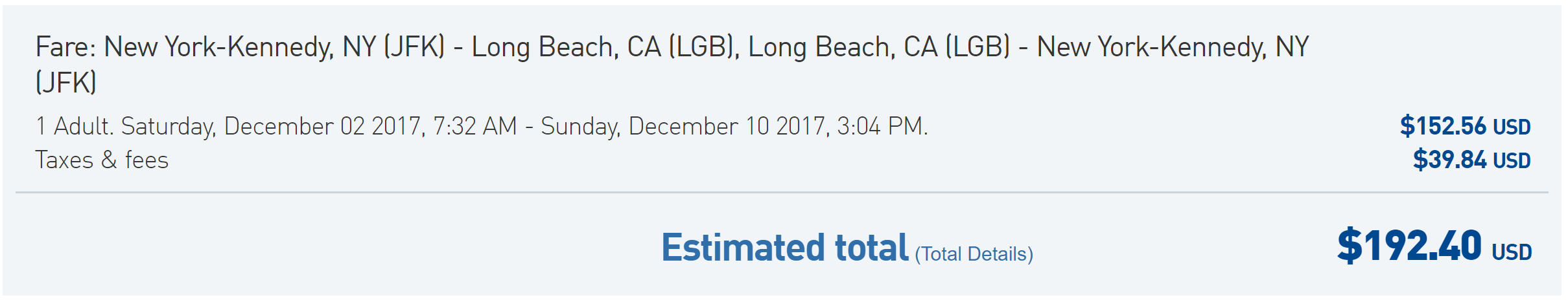 JFK-LGB JetBlue $192 rt