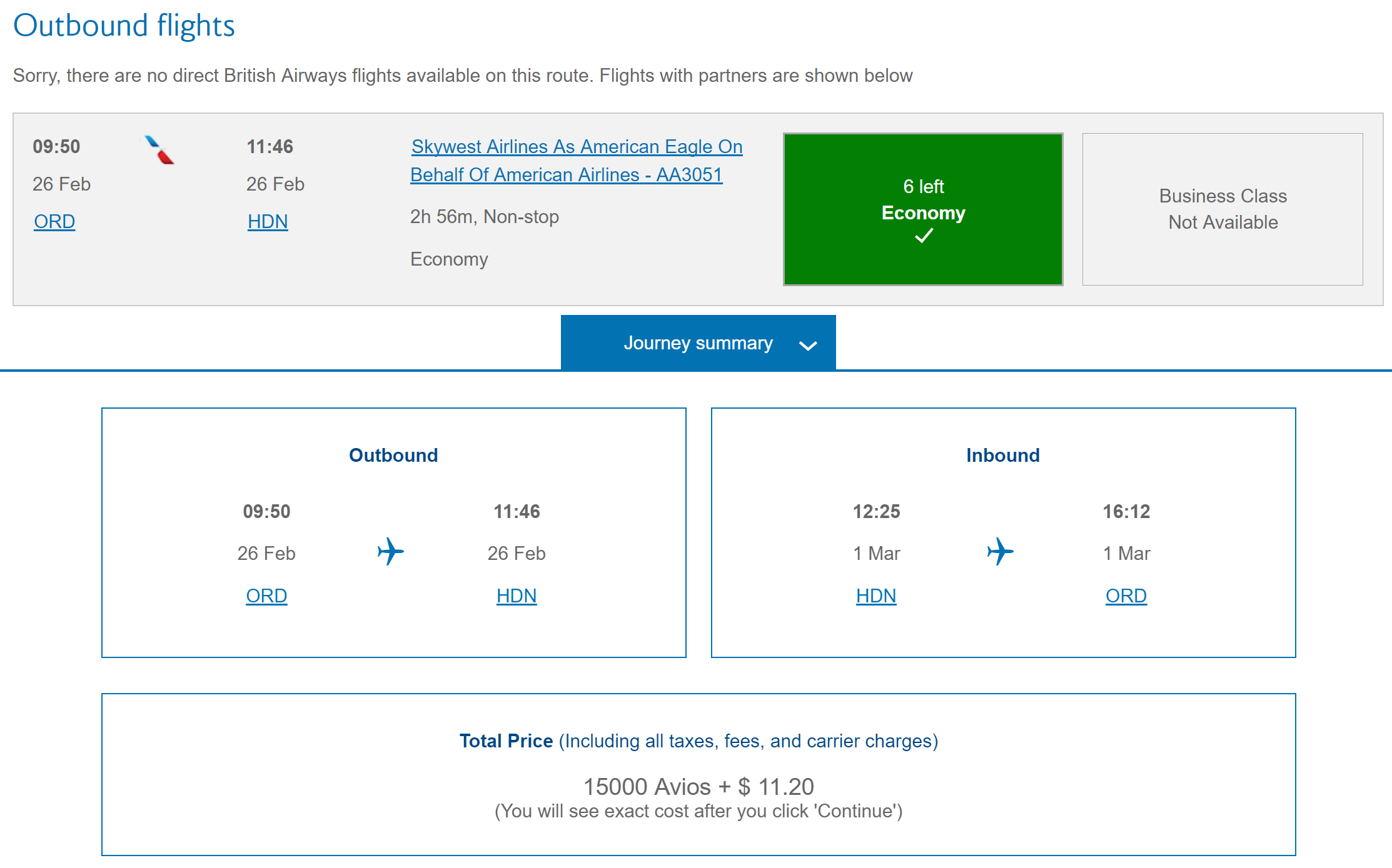 ORD-HDN on AA booking through BA