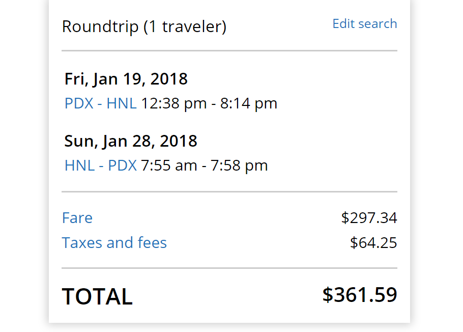 PDX-HNL United $362