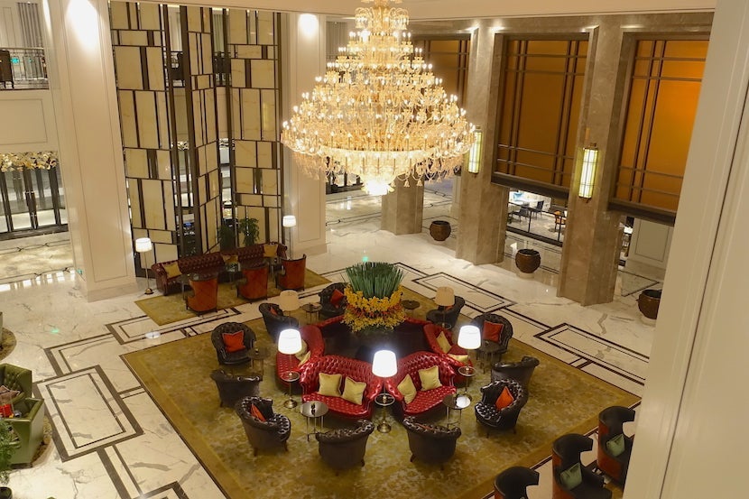 St Regis Shanghai lobby aerial nights