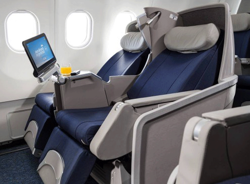 Aerolineas Argentina's newer Club Condor business-class seats are angle-flat. Image courtesy of Aerolineas Argentinas.
