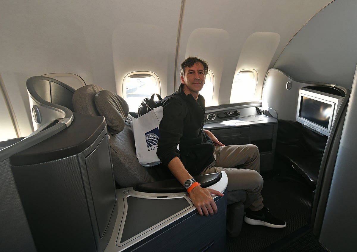 Seat 1A, in first class. Photo by Emily McNutt / The Points Guy