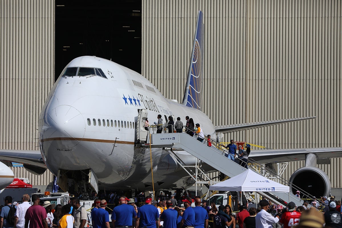 In line to get inside the 747. Photo by Patrick T. Fallon for The Points Guy