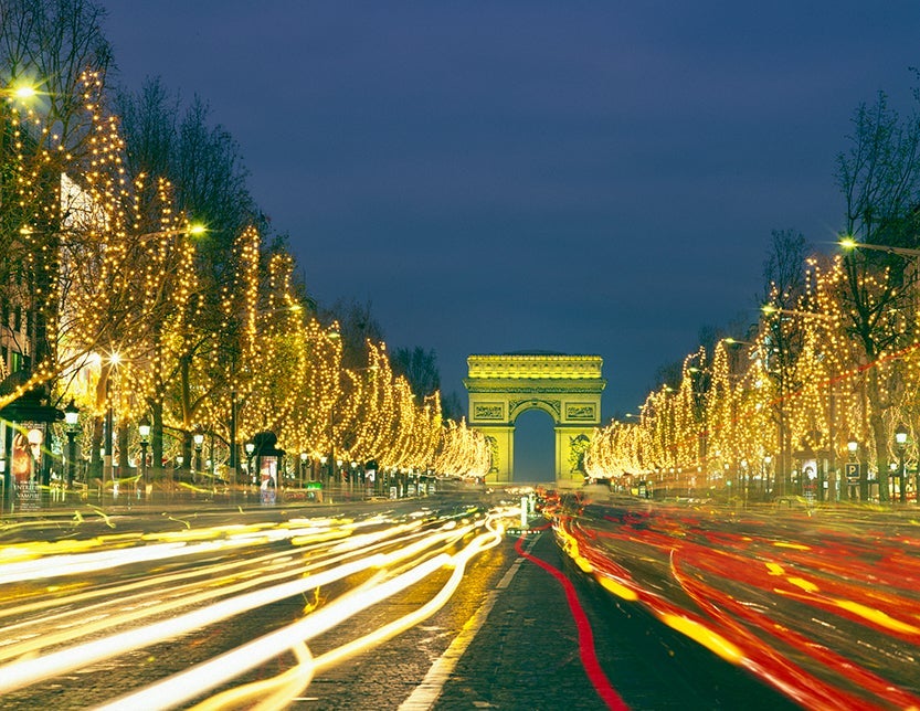 Champs Elysees decorated for Christmas, Paris, France.