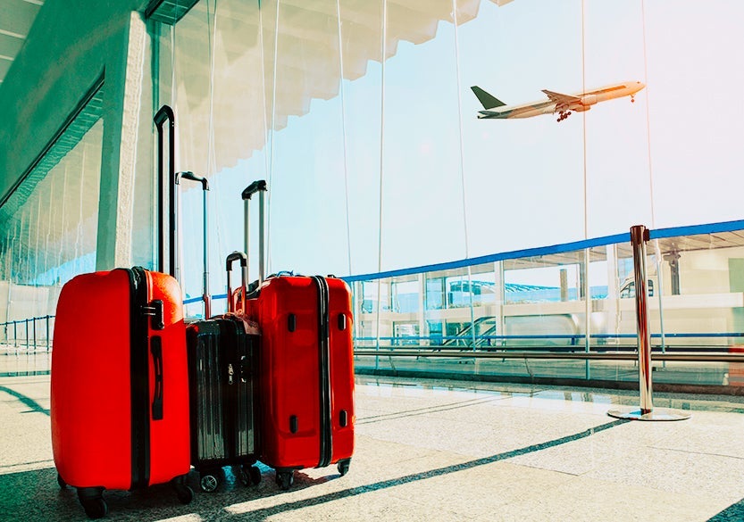 red suitcase, suitcase, roller, airport