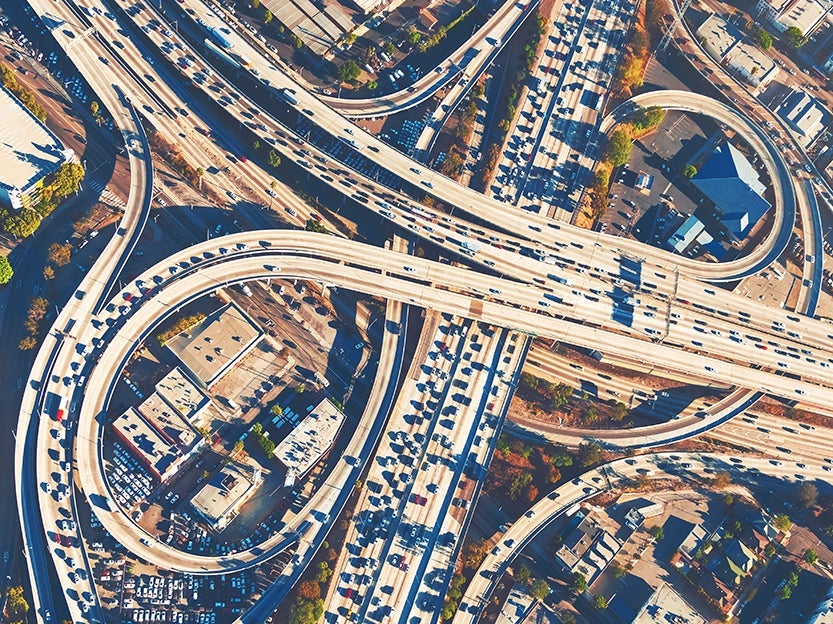 Aerial view of a massive highway intersection in Los Angeles