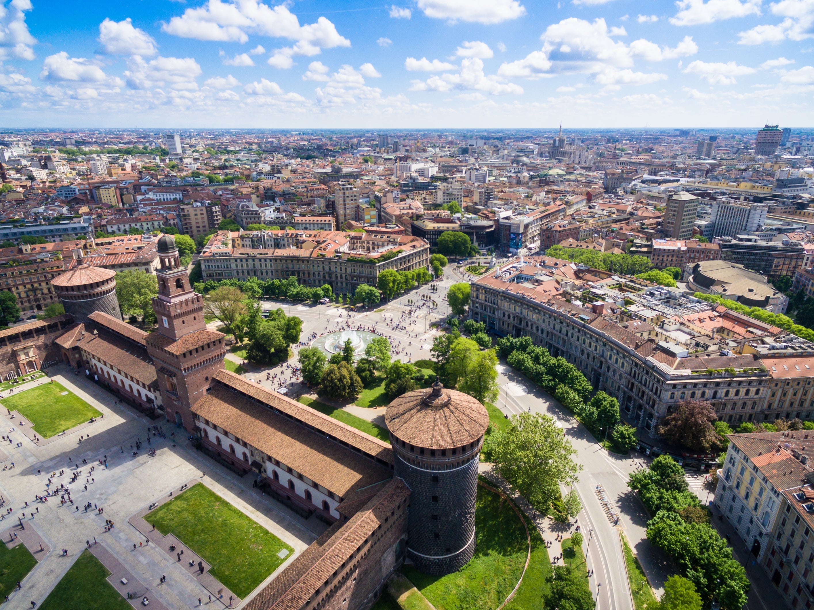 An aerial view of the Sforza castle on the edge of the Sempione park. Image by sam74100 / Getty.