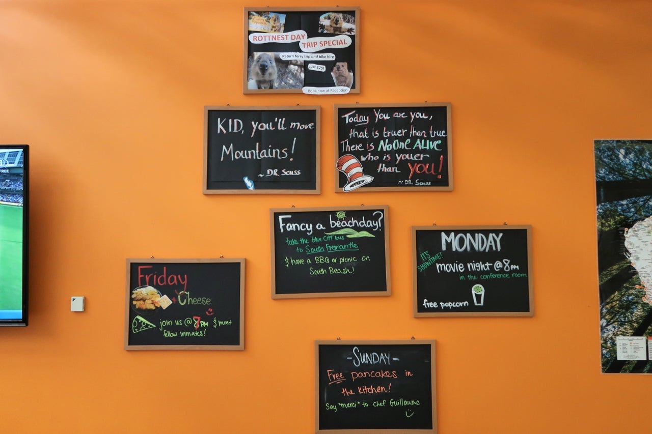 Activities board at Fremantle Prison YHA in Australia