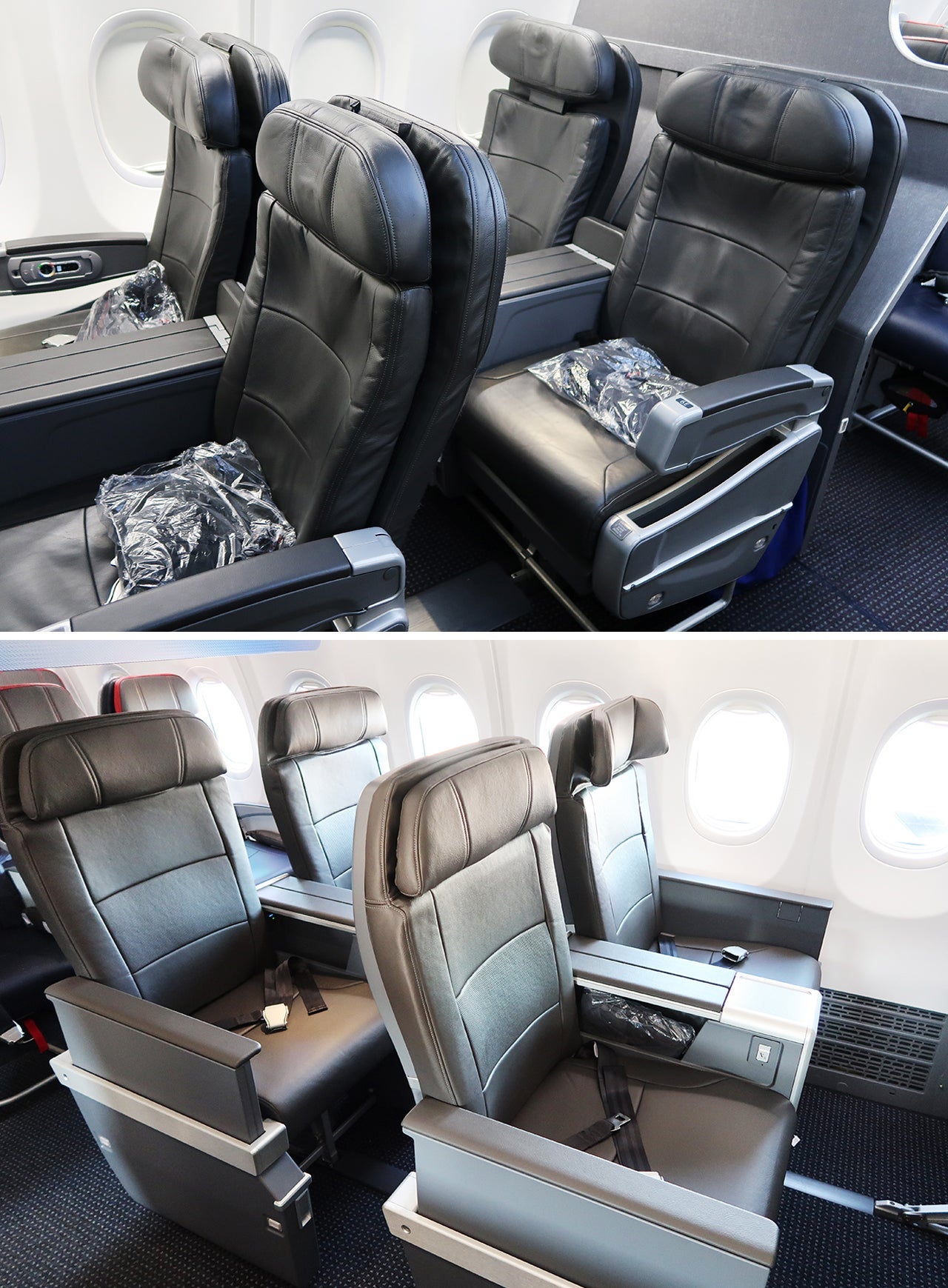 AA 737-800 first class seat compared with AA 737 MAX first class seat.