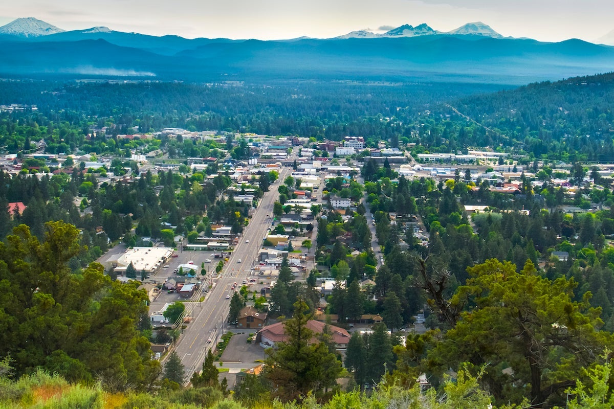 City of Bend, Oregon With Scenic Mountains in Distance