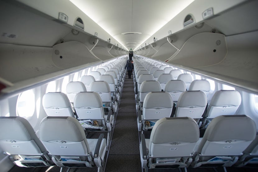 plane, aisle, air baltic, cabin, bombardier cs300