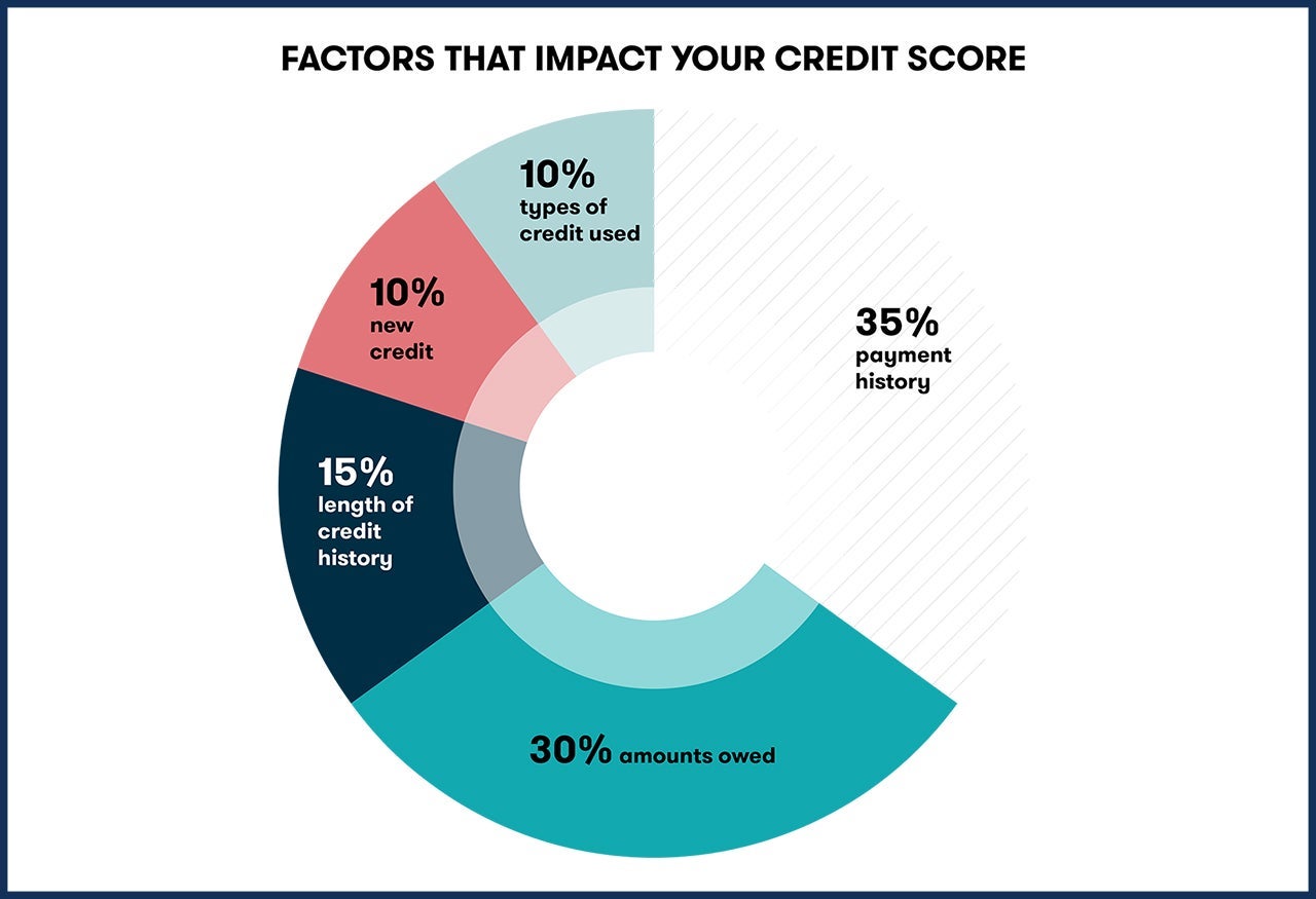 Graphic showing factors that can impact your credit score
