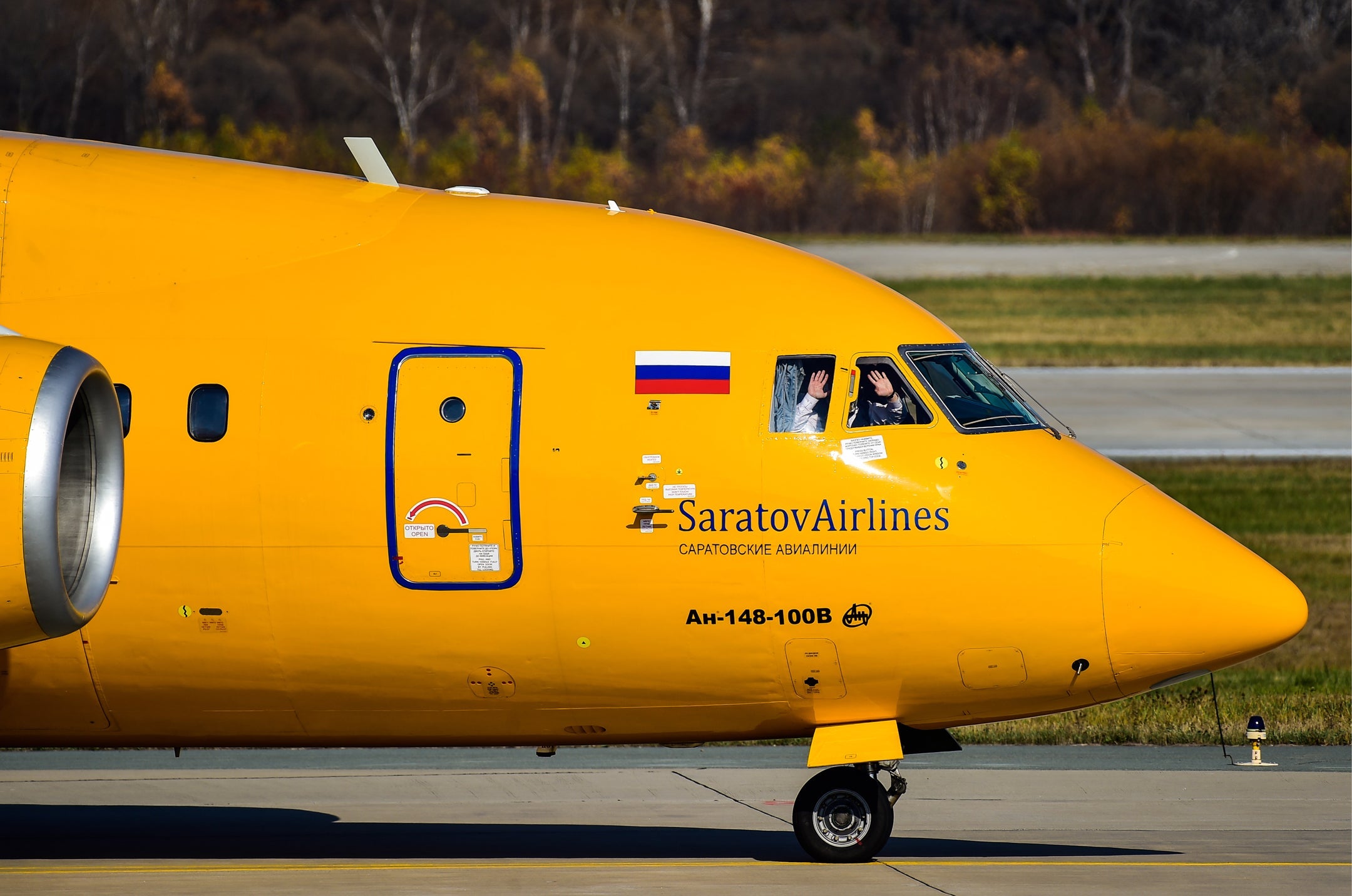 An Antonov An-148-100V plane operated by Saratov Airlines seen at Vladivostok International Airport in October 2017. Photo by Yuri Smityuk / Getty Images.