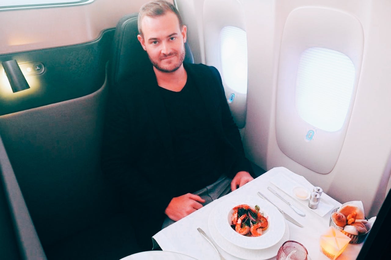 Qatar-Airways-unveiling-ceremony-TPG-testing-seat-eating