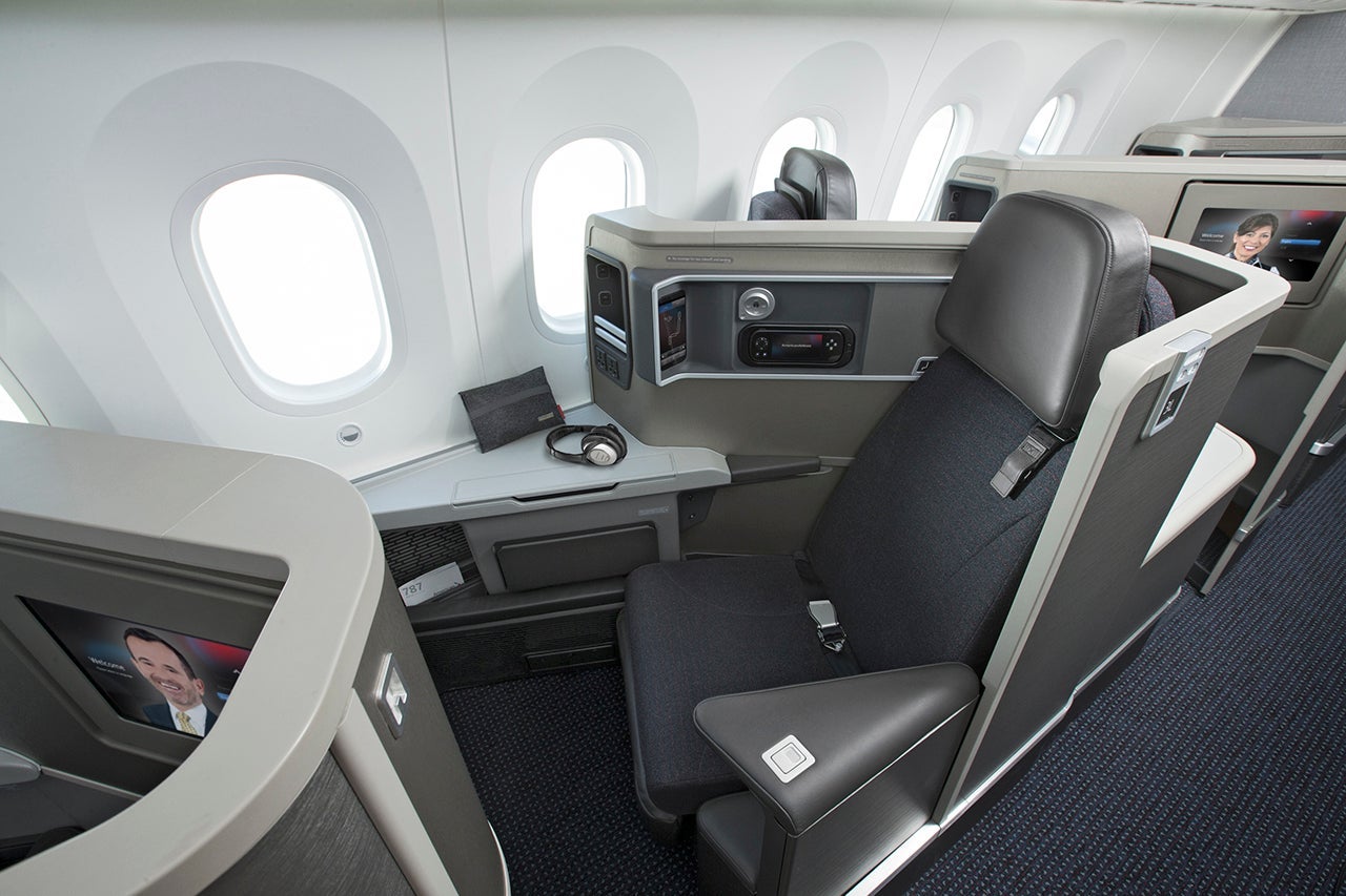 Business class seats on American Airlines' Boeing 787-8.