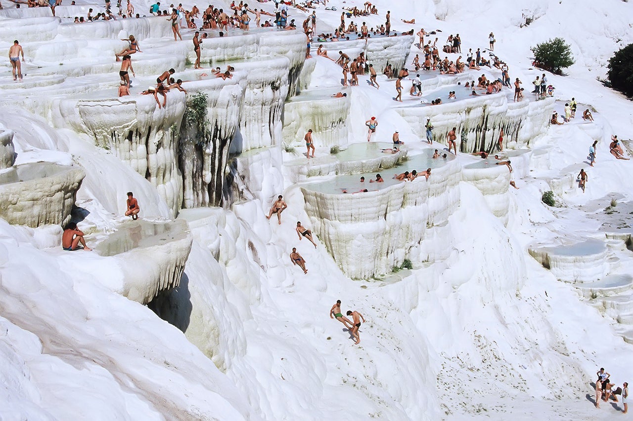 Pamukkale natural lakes in Hierapolis Turkey. (Photo by Nick Brundle Photography/Getty Images)