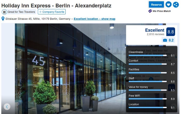 Free Wi-Fi is rated alongside Location, Staff and Cleanliness.