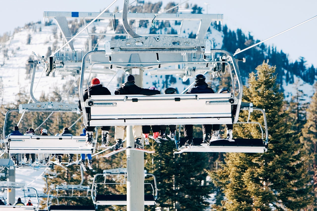 A ski lift taking people up to the slopes on Mammoth Mountain. (Photo by MCCAIG/Getty Images)