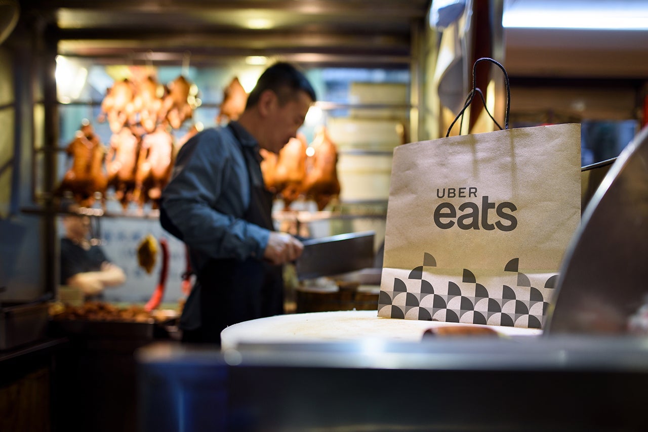 Food bag on a table in a restaurant