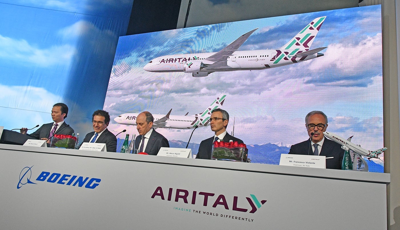 Boeing andAir Italy executives with Qatar Airways CEO Akbar al Baker, second from left, at an airplane delivery ceremony in Seattle in May 2018 (Photo by Alberto Riva/TPG)