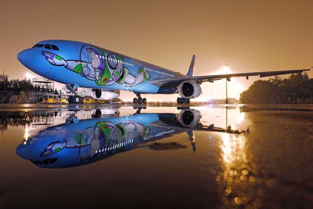 SHANGHAI, CHINA - APRIL 28: A Disney Pixar Toy Story-themed aircraft launched by China Eastern Airlines is seen before its maiden flight from Shanghai Hongqiao International Airport to Beijing Capital Airport on April 28, 2018 in Shanghai, China. (Photo by Yin Liqin/China News Service/VCG via Getty Images)