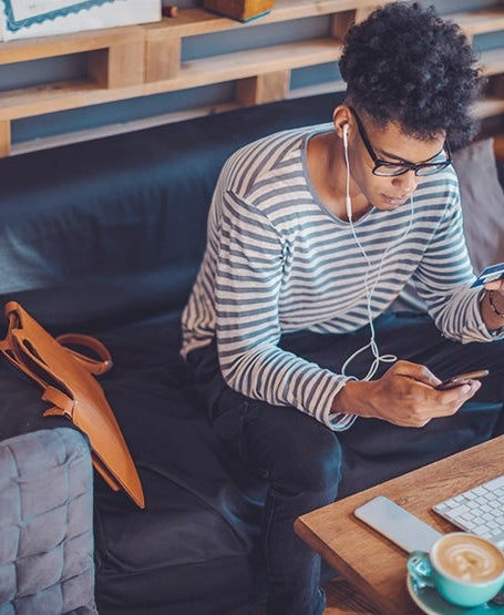 Young man working at home office