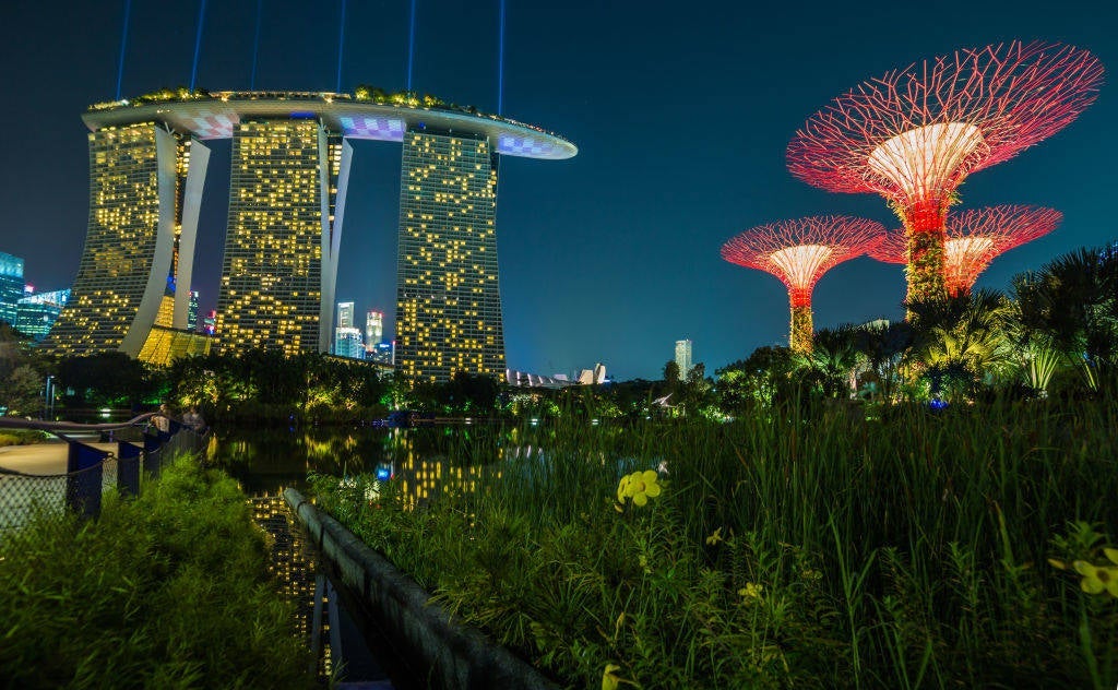 Singapore, Singapore - September 20 : A General View of Marina Bay Sand at Night on September 20, 2016 in Singapore, Singapore. (Photo by Rustam Azmi/Getty Images)