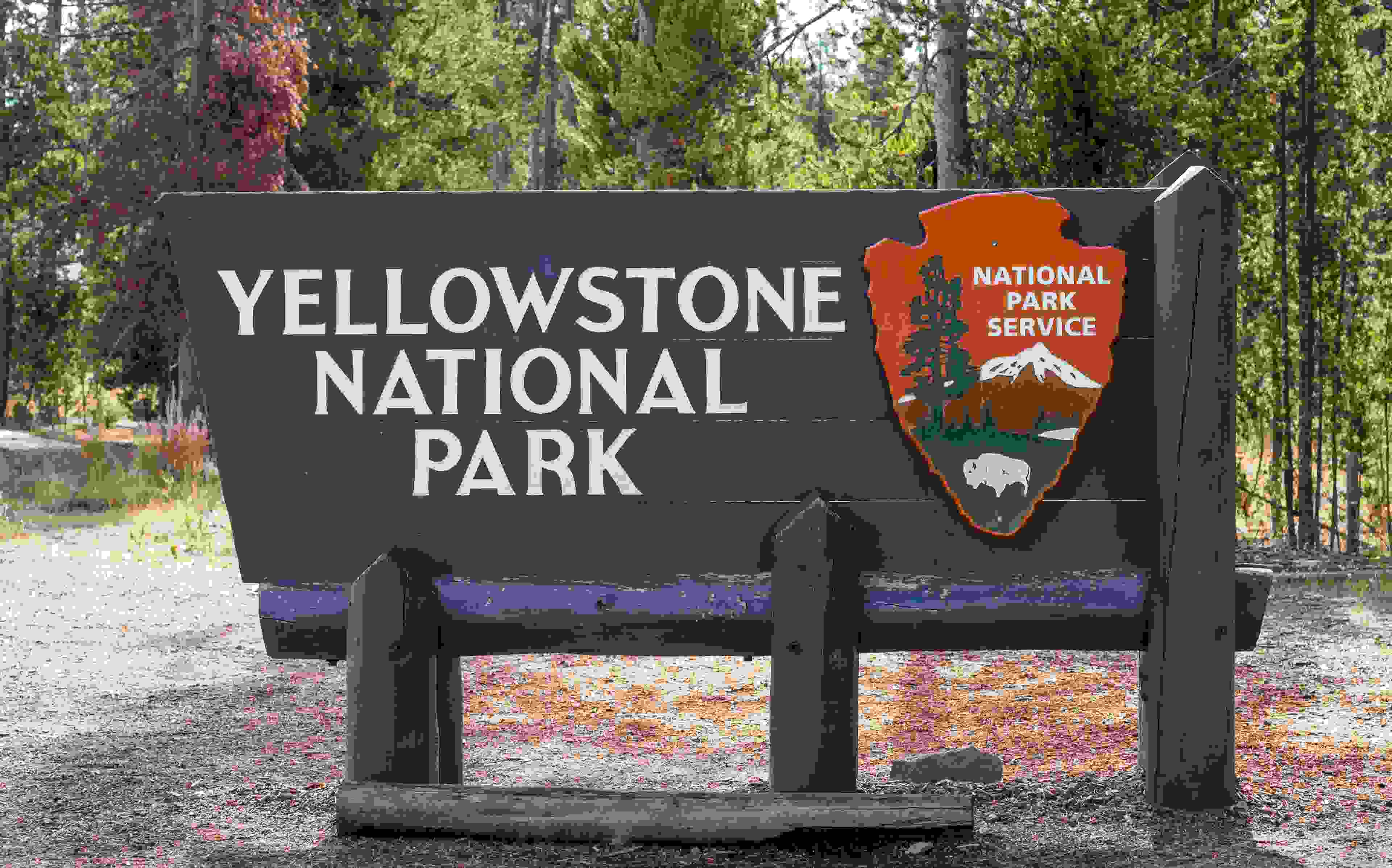 Welcome sign by West Yellowstone, USA to Yellowstone National Park north Entrance