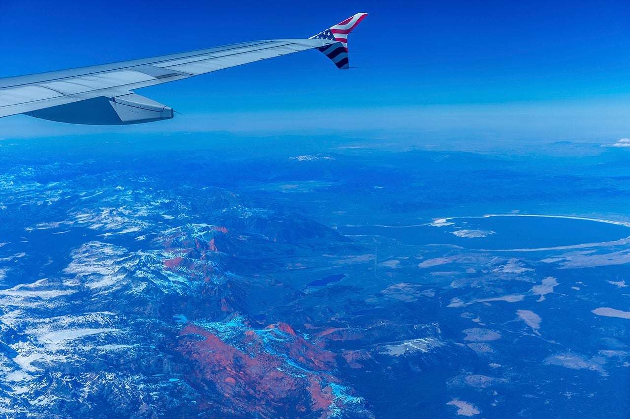 looking over Yosemite National Park from a plane window