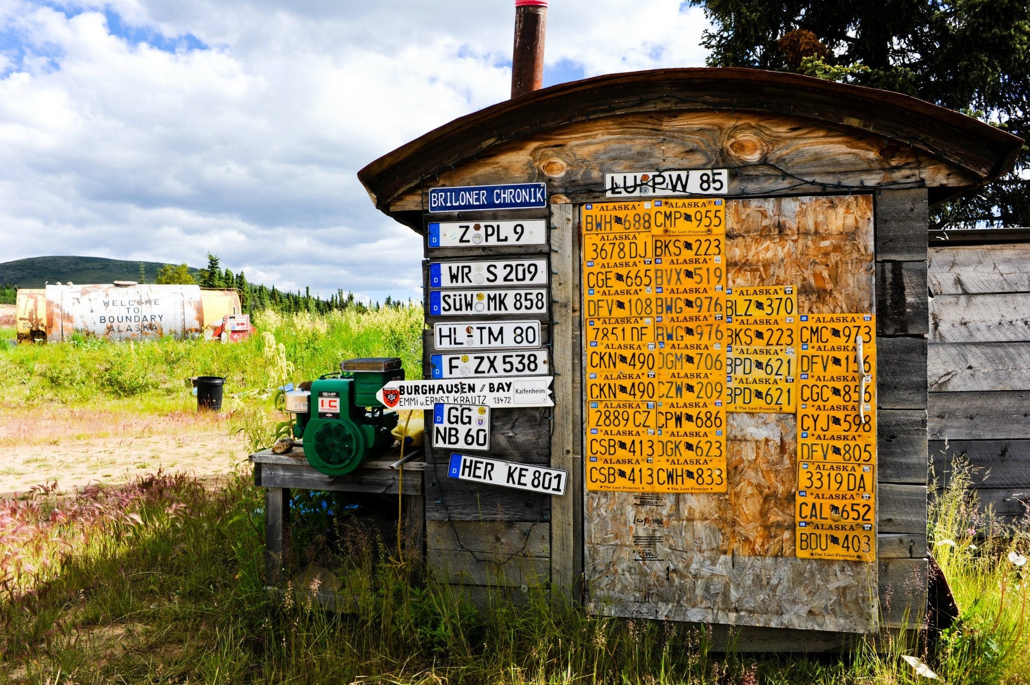 Alaskan license plates in Boundary, Alaska