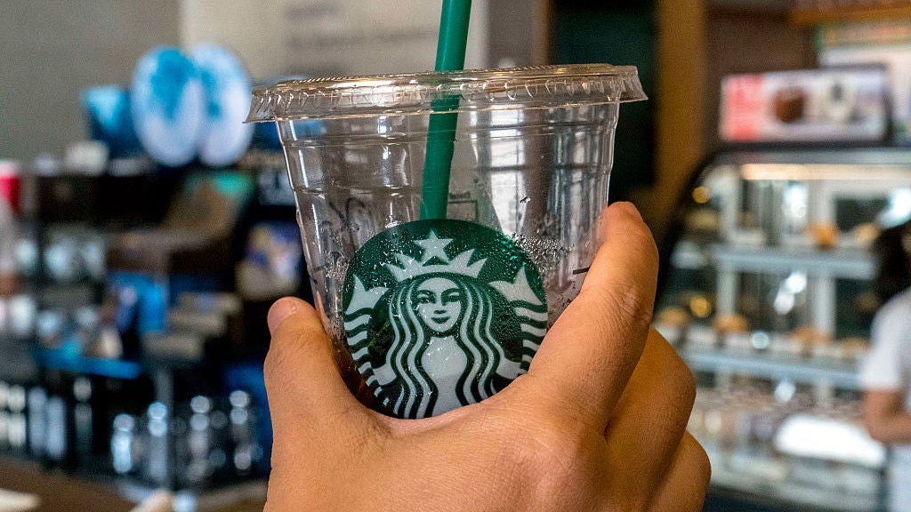 Icy drink in Starbucks coffee shop. During the third