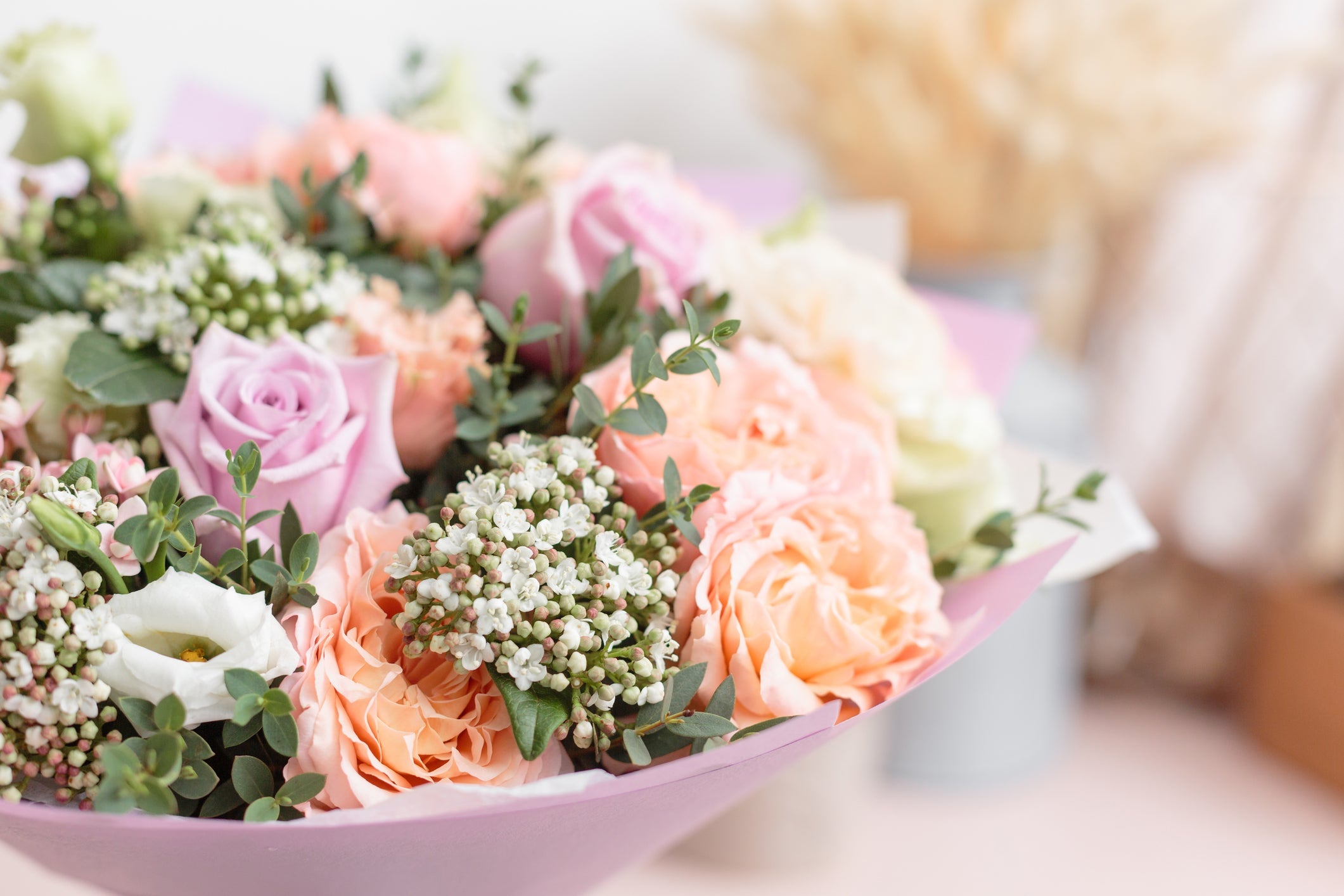 bouquet of flowers on wooden table