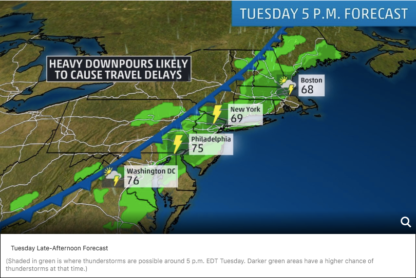 Thunderstorms in the Northeast. Image courtesy of The Weather Channel.