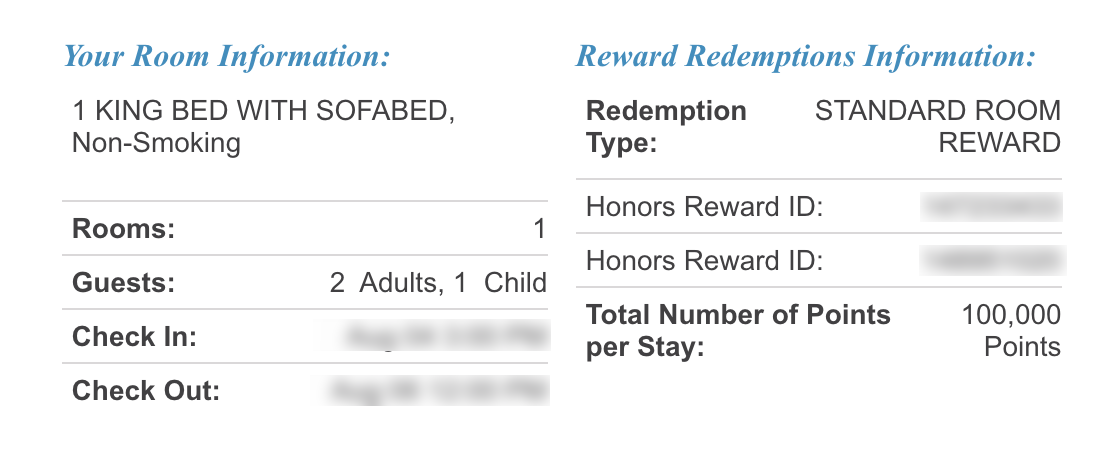 Hotel stay pricing screenshot