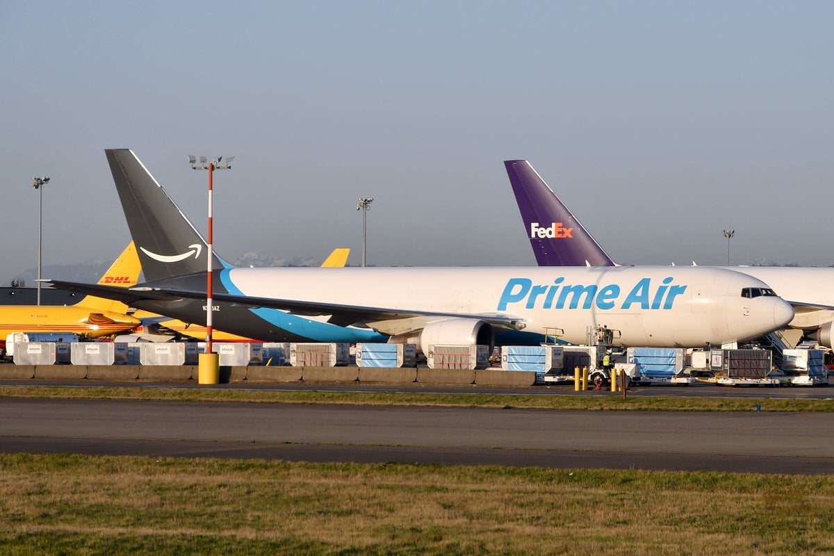 A Boeing 767-300 freighter belonging to Amazon's own Prime Air in Seattle, April 2018 (Photo by Alberto Riva / The Points Guy)