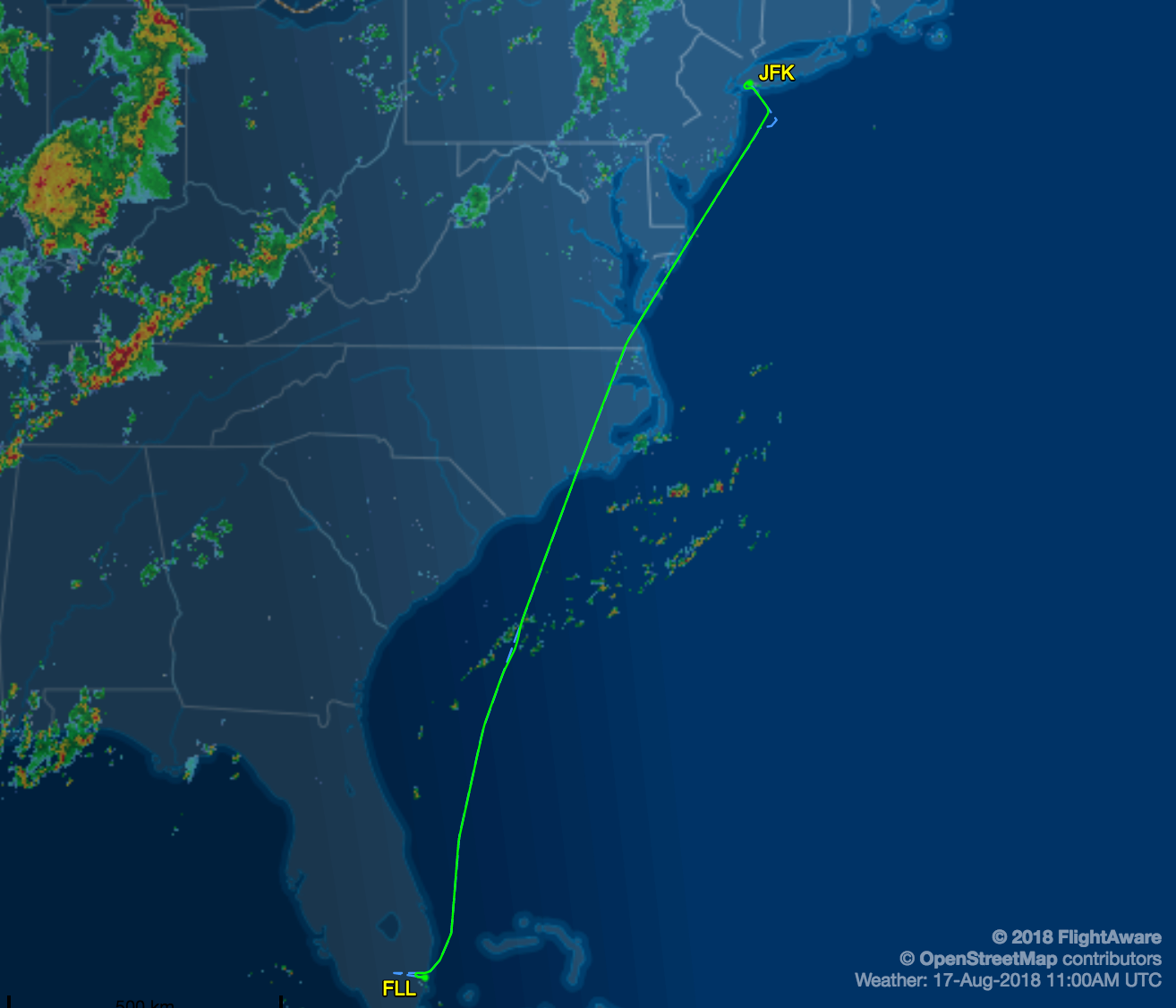 JFK to FLL. Image via FlightAware.