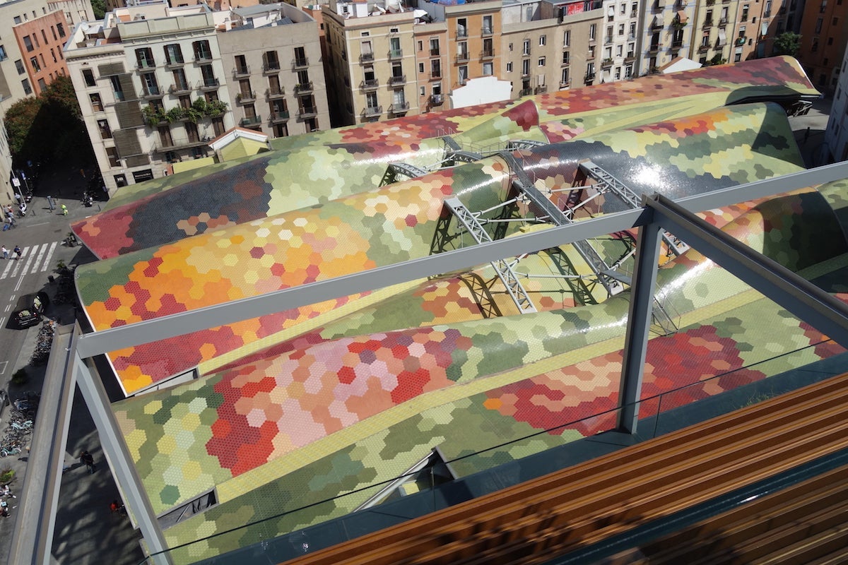 The distinctive rooftop of the Santa Caterina market.