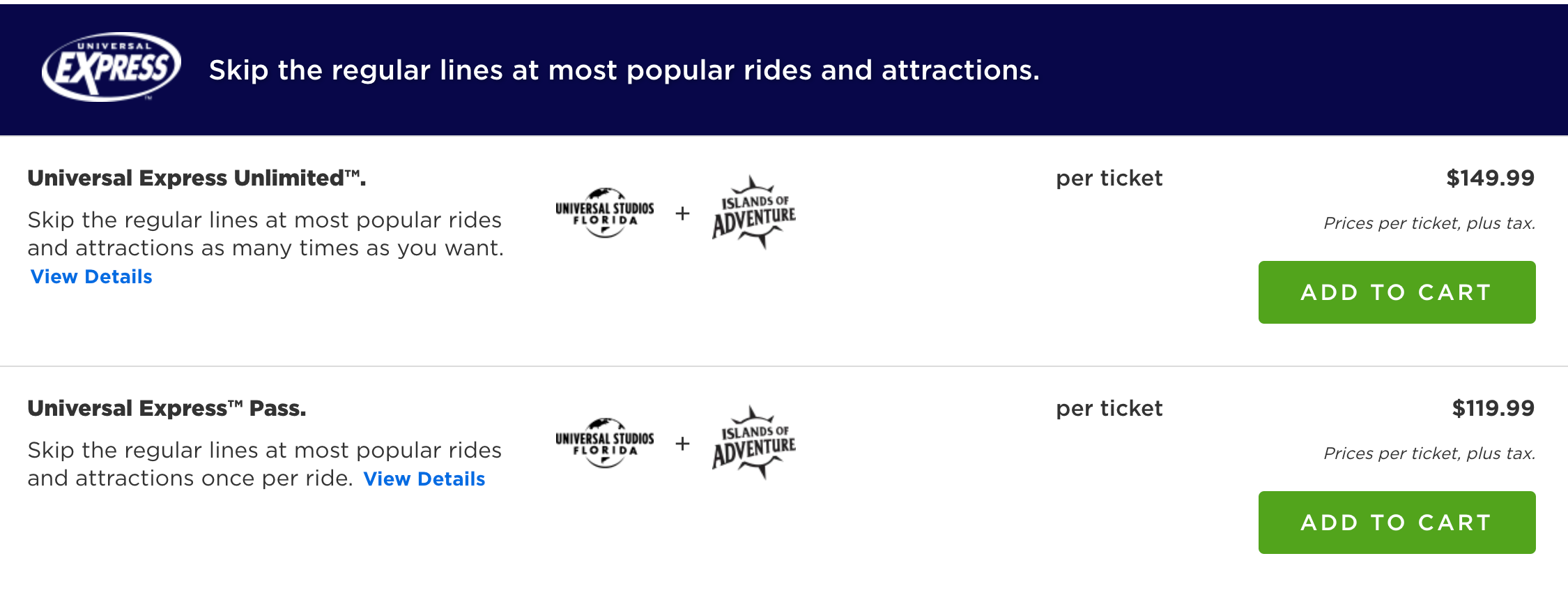 Universal Express Pass sticker shock - those prices are per person
