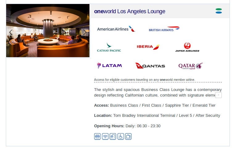 Information from the Oneworld lounges website.
