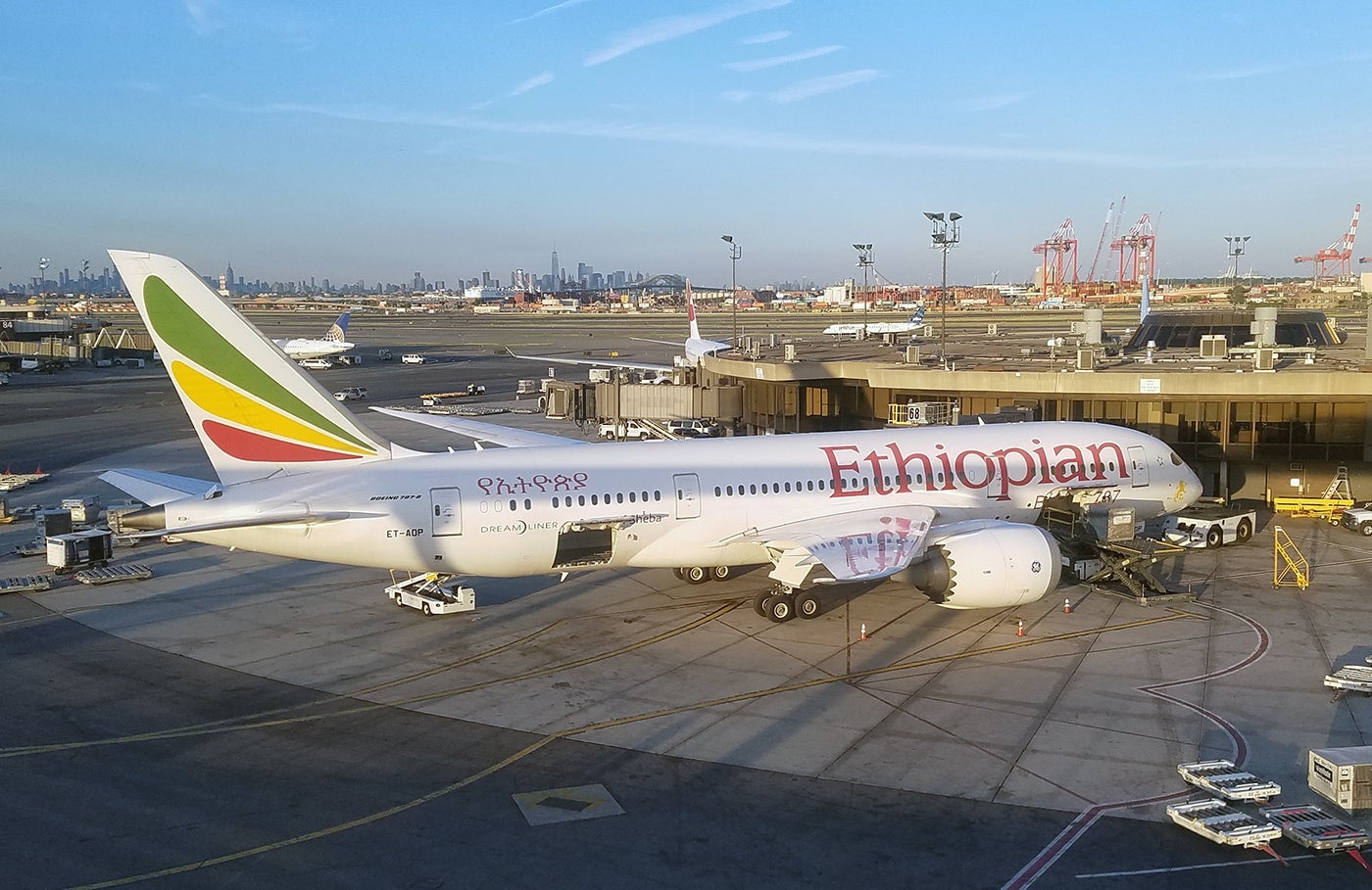 An Ethiopian Airlines Boeing 787-8 at Newark airport, on July 20, 2018 (Photo by Alberto Riva / TPG)