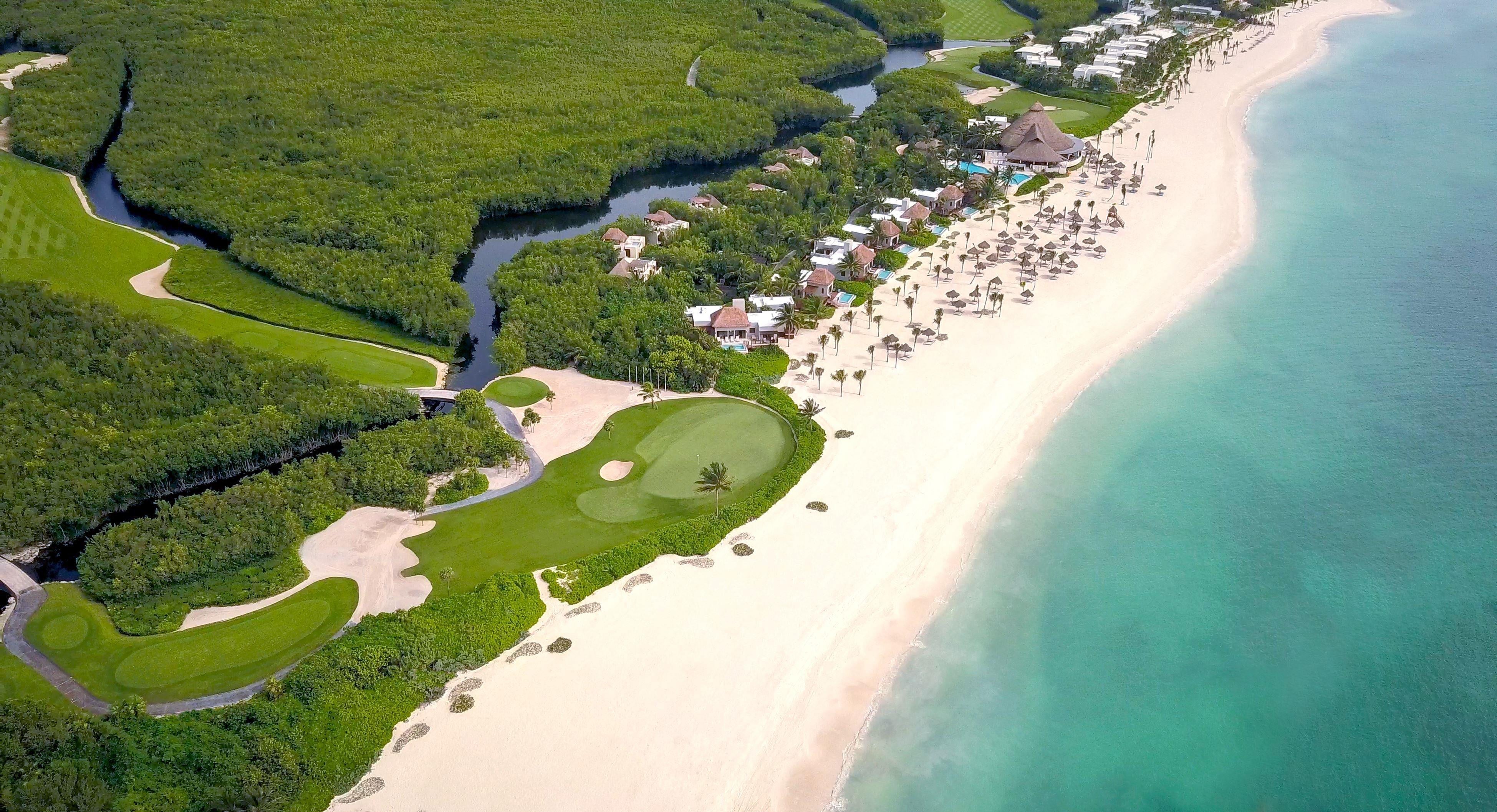 aerial of Mayakoba Beach in Playa del Carmen