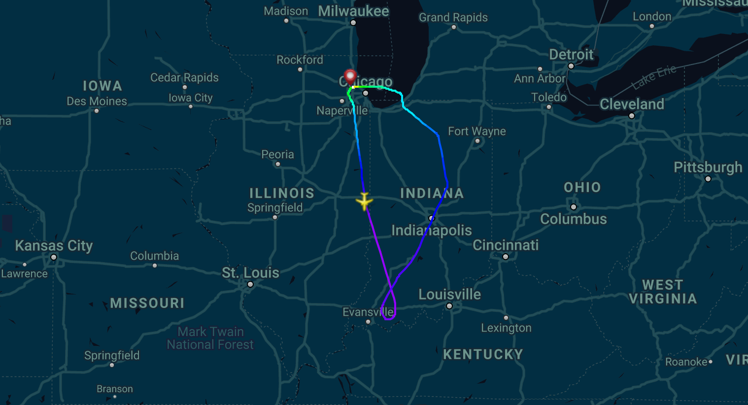 United Express Flight 5277 Turned Back to Chicago O'Hare mid-fight (Image Courtesy of FlightRadar24)