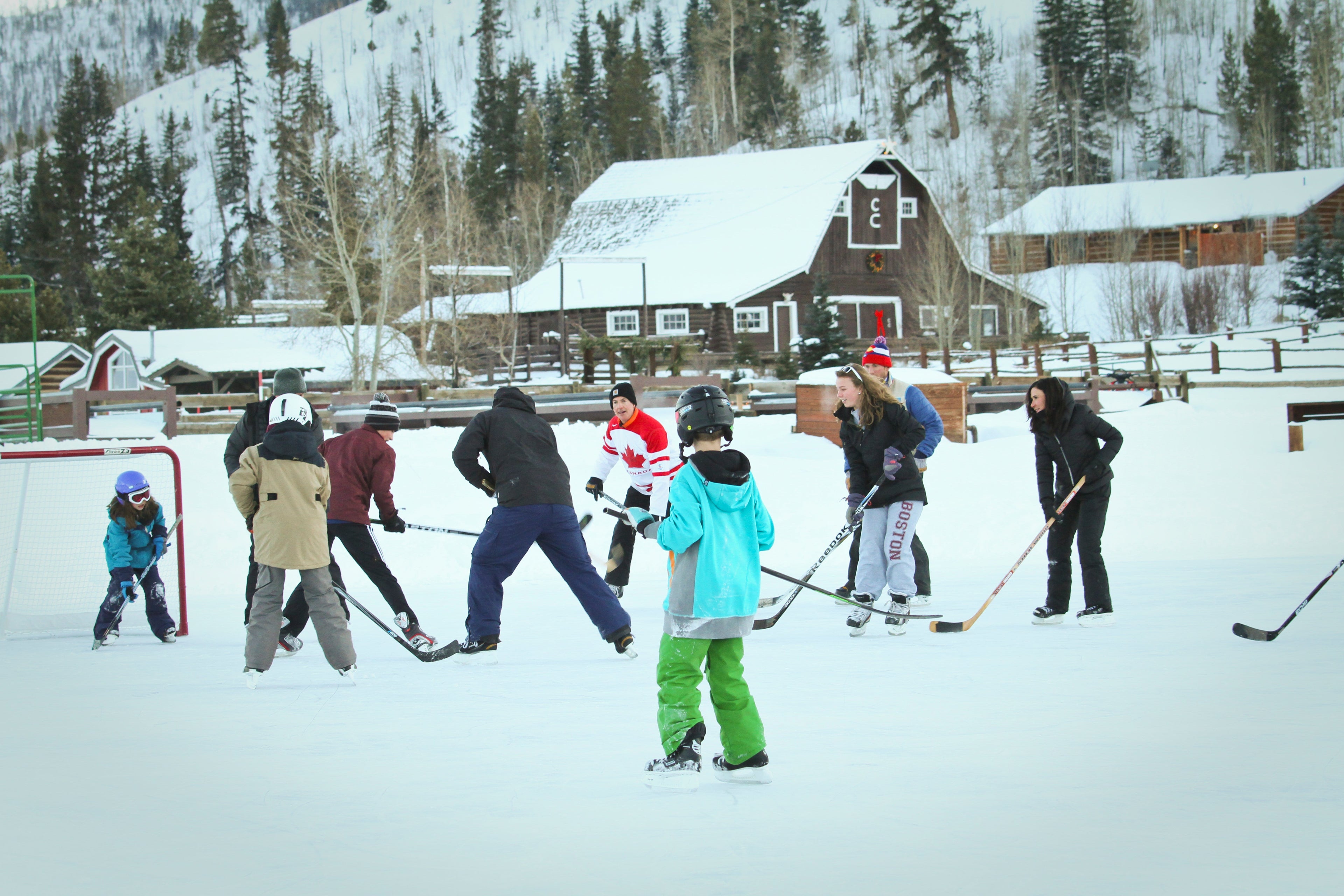 Kids playing hockey at C Lazy U Ranch